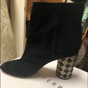Katy Perry Black Suede Boots with Gold Heel